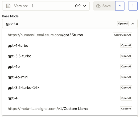 Screenshot of the Base Models drop-down