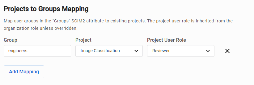 Screenshot of SCIM mapping for project roles