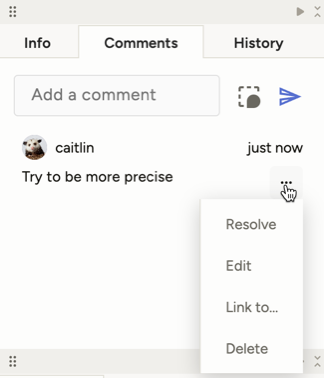 Screenshot of comment action menu